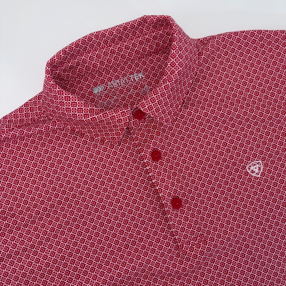 Ariat AriatTEK Mens Red Geometric All Over Print SS Polo Size M
